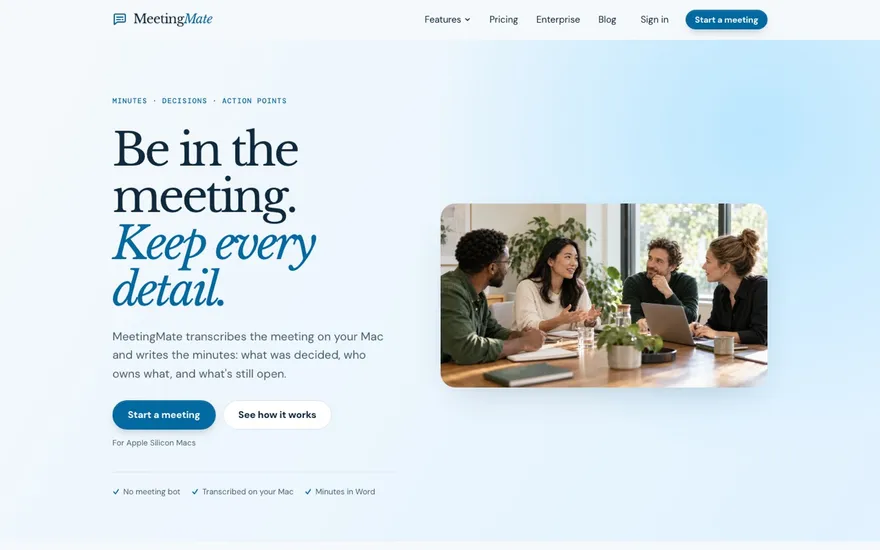 MeetingMate: opening screen